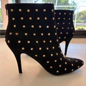 Forever 21 Black Gold Studded Faux Suede Ankle Boots
